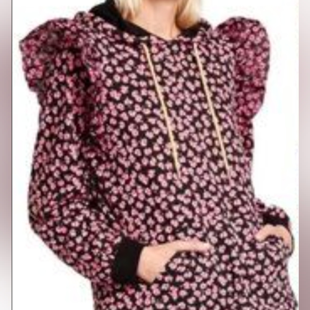 Sandy Liang Black Hoodie with Pink Floral Design